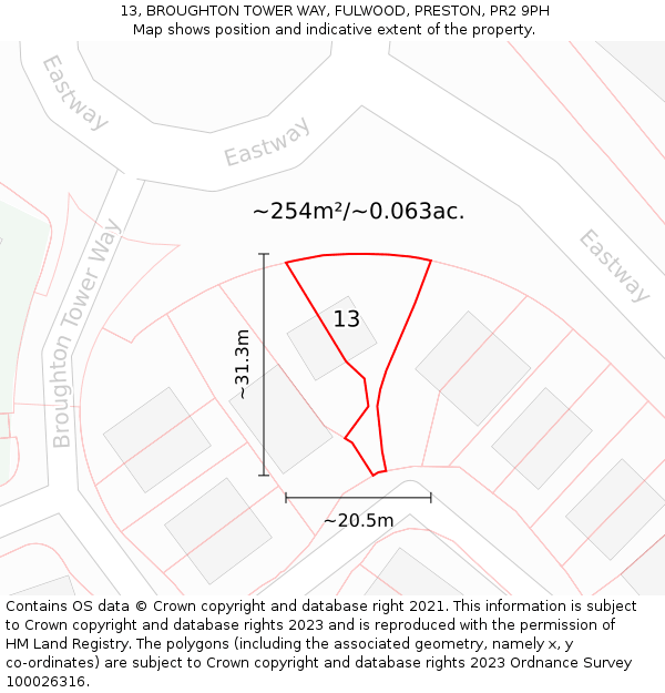 13, BROUGHTON TOWER WAY, FULWOOD, PRESTON, PR2 9PH: Plot and title map