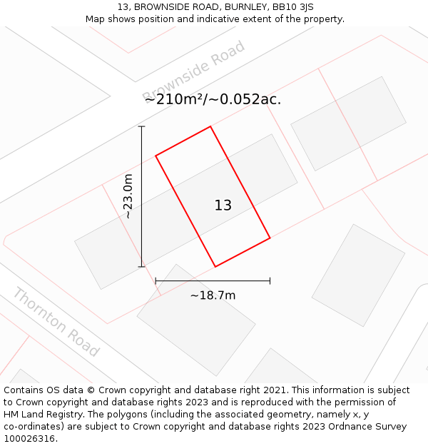 13, BROWNSIDE ROAD, BURNLEY, BB10 3JS: Plot and title map