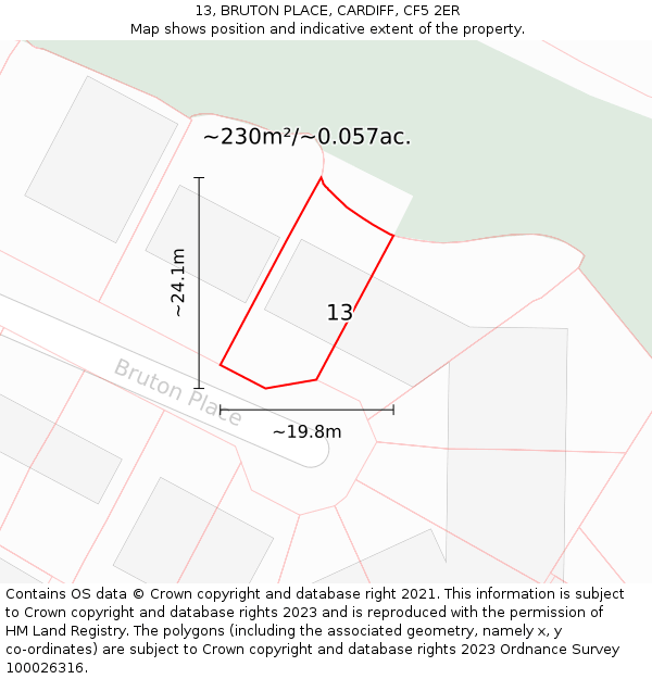 13, BRUTON PLACE, CARDIFF, CF5 2ER: Plot and title map