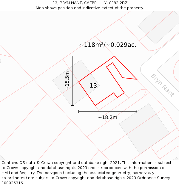 13, BRYN NANT, CAERPHILLY, CF83 2BZ: Plot and title map