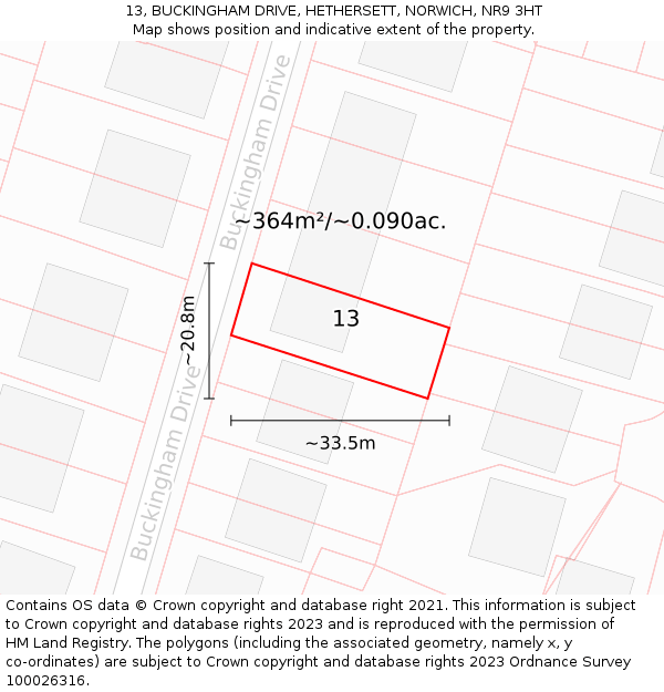 13, BUCKINGHAM DRIVE, HETHERSETT, NORWICH, NR9 3HT: Plot and title map