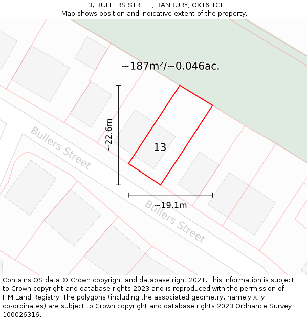 13, BULLERS STREET, BANBURY, OX16 1GE: Plot and title map