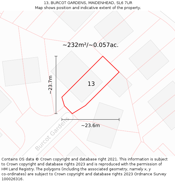 13, BURCOT GARDENS, MAIDENHEAD, SL6 7UR: Plot and title map