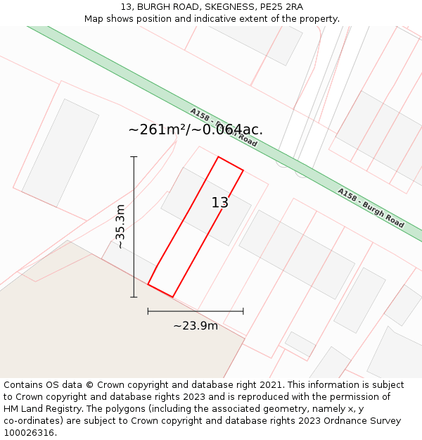 13, BURGH ROAD, SKEGNESS, PE25 2RA: Plot and title map