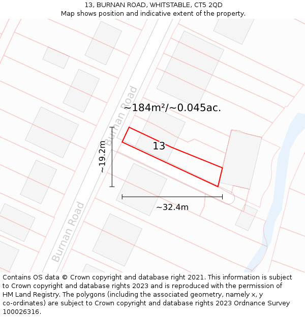13, BURNAN ROAD, WHITSTABLE, CT5 2QD: Plot and title map