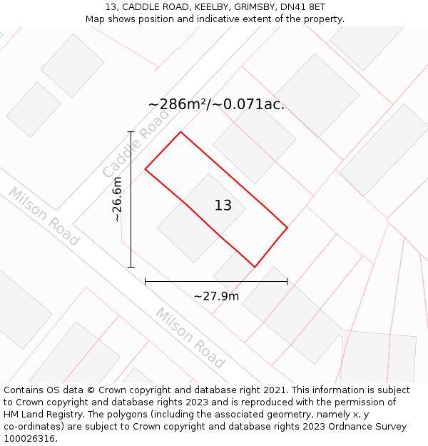 13, CADDLE ROAD, KEELBY, GRIMSBY, DN41 8ET: Plot and title map