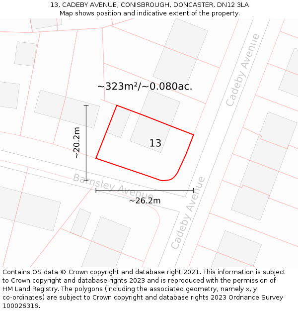 13, CADEBY AVENUE, CONISBROUGH, DONCASTER, DN12 3LA: Plot and title map