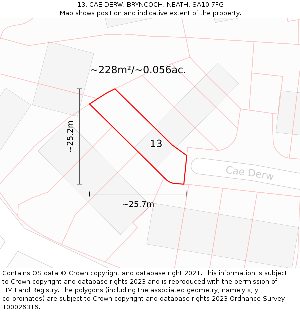 13, CAE DERW, BRYNCOCH, NEATH, SA10 7FG: Plot and title map