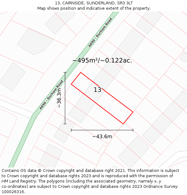 13, CAIRNSIDE, SUNDERLAND, SR3 3LT: Plot and title map