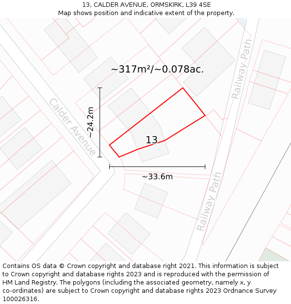 13, CALDER AVENUE, ORMSKIRK, L39 4SE: Plot and title map