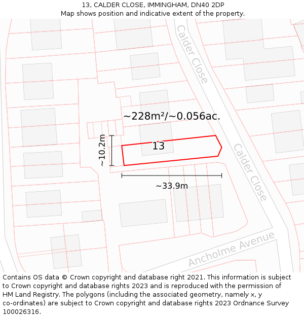 13, CALDER CLOSE, IMMINGHAM, DN40 2DP: Plot and title map