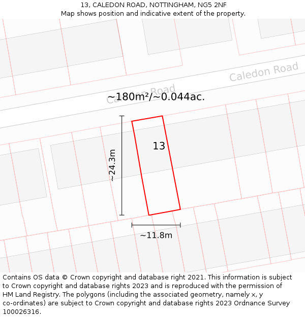 13, CALEDON ROAD, NOTTINGHAM, NG5 2NF: Plot and title map