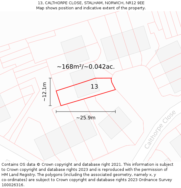 13, CALTHORPE CLOSE, STALHAM, NORWICH, NR12 9EE: Plot and title map