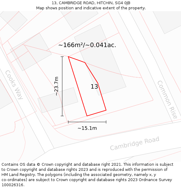 13, CAMBRIDGE ROAD, HITCHIN, SG4 0JB: Plot and title map