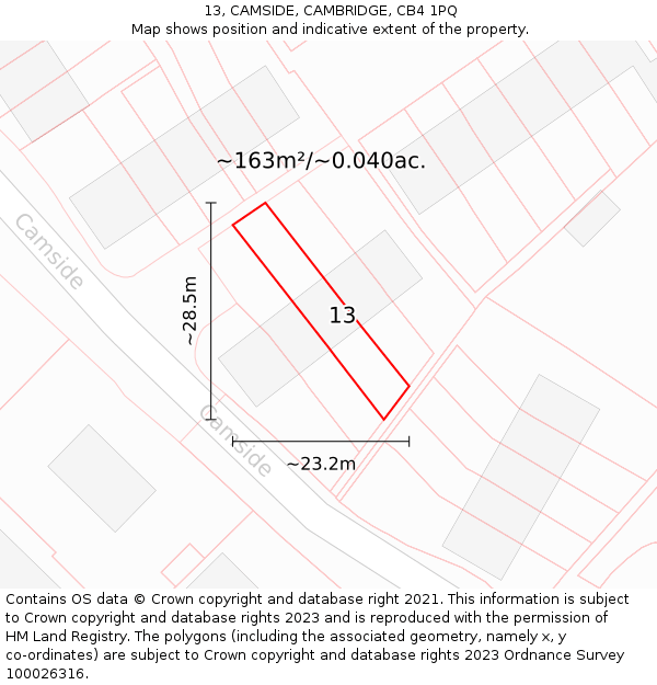 13, CAMSIDE, CAMBRIDGE, CB4 1PQ: Plot and title map