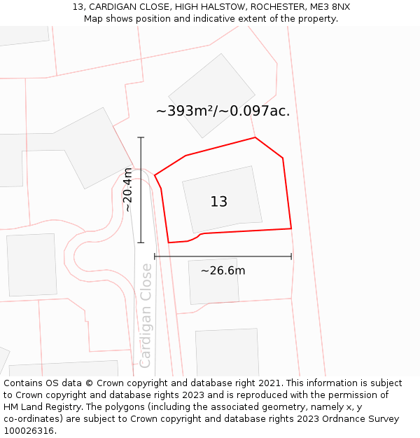 13, CARDIGAN CLOSE, HIGH HALSTOW, ROCHESTER, ME3 8NX: Plot and title map