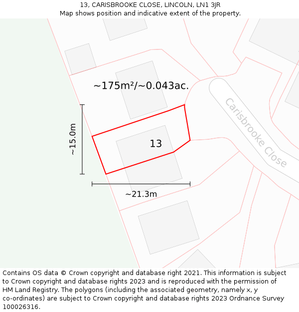13, CARISBROOKE CLOSE, LINCOLN, LN1 3JR: Plot and title map