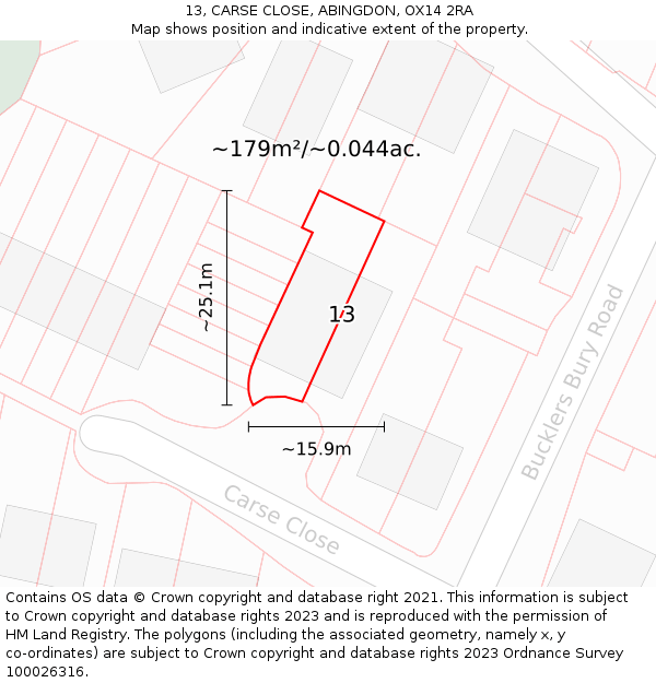 13, CARSE CLOSE, ABINGDON, OX14 2RA: Plot and title map