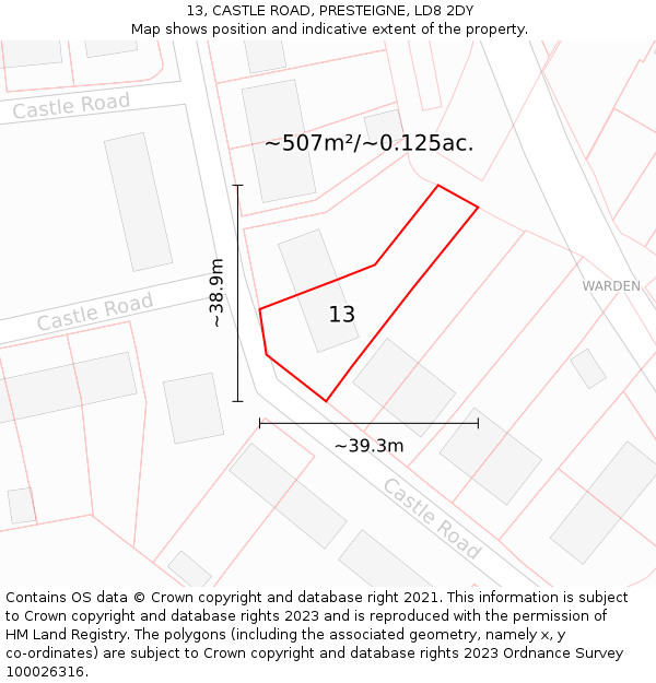 13, CASTLE ROAD, PRESTEIGNE, LD8 2DY: Plot and title map