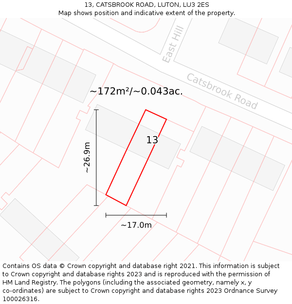 13, CATSBROOK ROAD, LUTON, LU3 2ES: Plot and title map