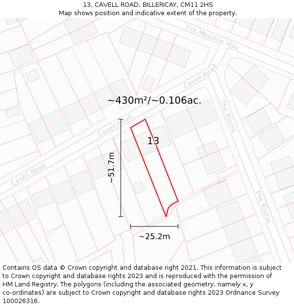 13, CAVELL ROAD, BILLERICAY, CM11 2HS: Plot and title map
