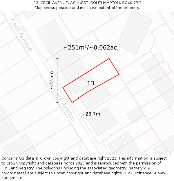 13, CECIL AVENUE, ASHURST, SOUTHAMPTON, SO40 7BG: Plot and title map