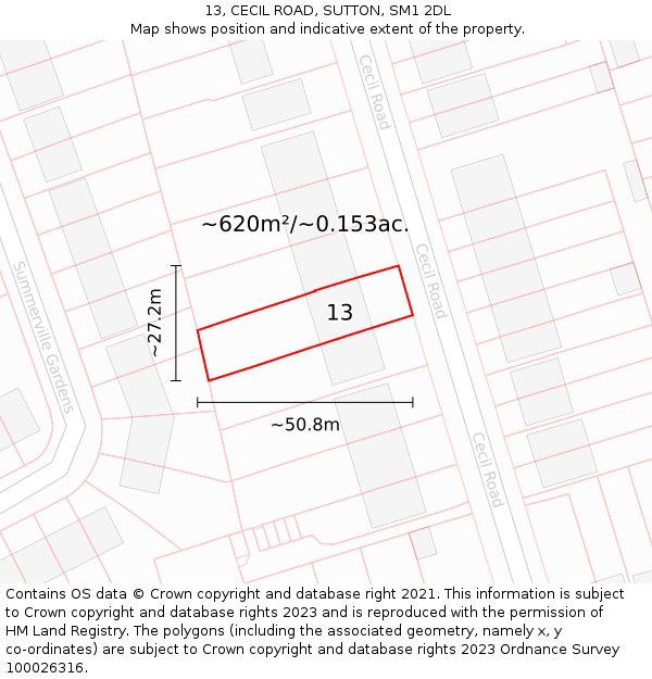 13, CECIL ROAD, SUTTON, SM1 2DL: Plot and title map