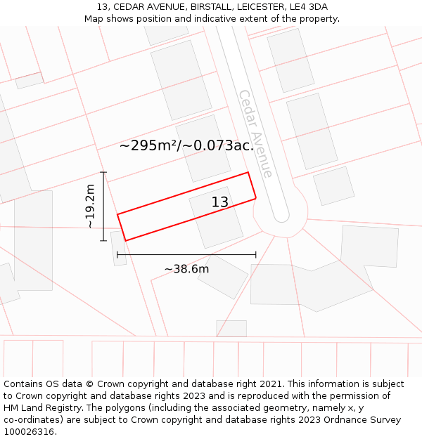 13, CEDAR AVENUE, BIRSTALL, LEICESTER, LE4 3DA: Plot and title map