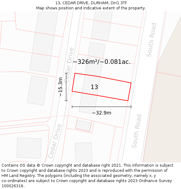 13, CEDAR DRIVE, DURHAM, DH1 3TF: Plot and title map