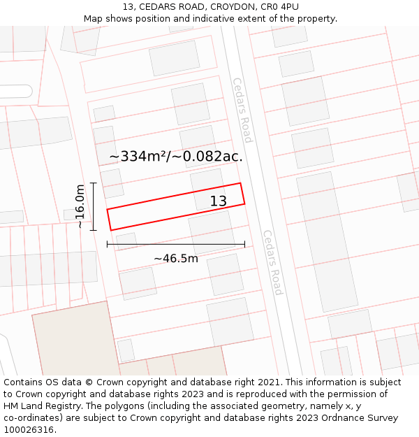 13, CEDARS ROAD, CROYDON, CR0 4PU: Plot and title map