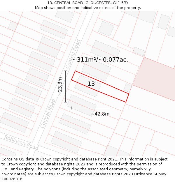 13, CENTRAL ROAD, GLOUCESTER, GL1 5BY: Plot and title map
