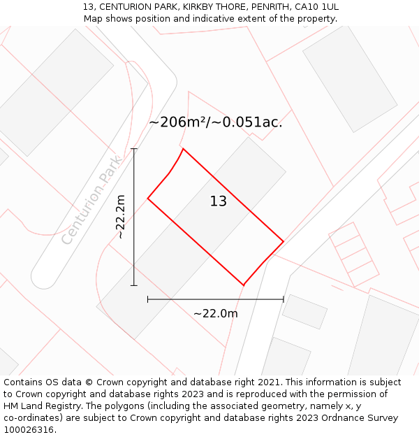 13, CENTURION PARK, KIRKBY THORE, PENRITH, CA10 1UL: Plot and title map