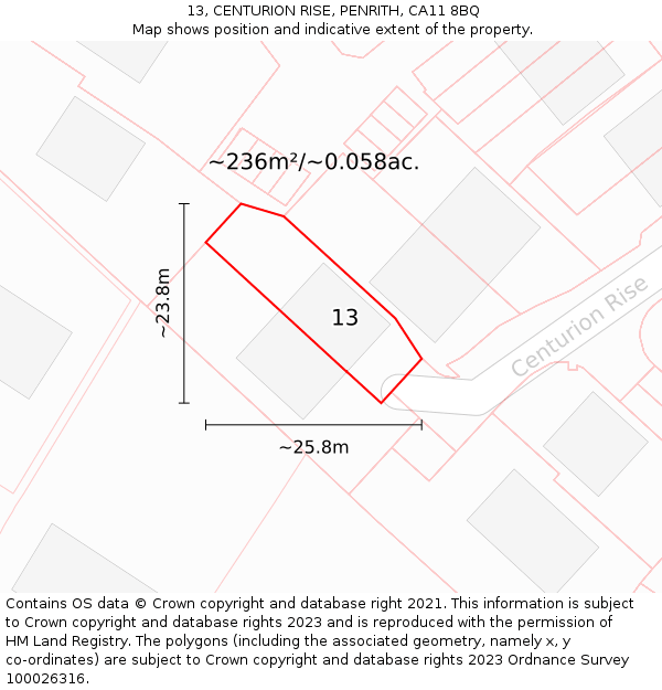 13, CENTURION RISE, PENRITH, CA11 8BQ: Plot and title map