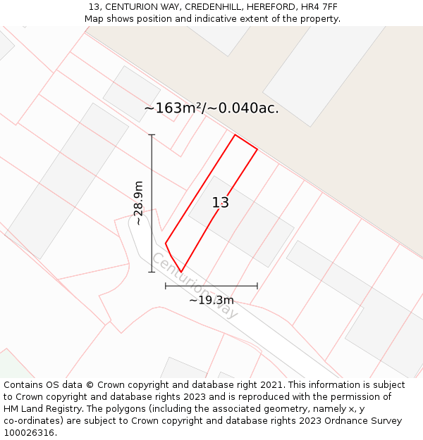 13, CENTURION WAY, CREDENHILL, HEREFORD, HR4 7FF: Plot and title map