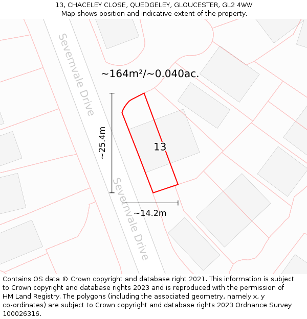 13, CHACELEY CLOSE, QUEDGELEY, GLOUCESTER, GL2 4WW: Plot and title map