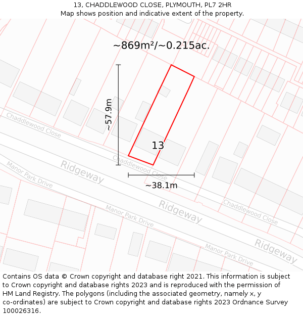 13, CHADDLEWOOD CLOSE, PLYMOUTH, PL7 2HR: Plot and title map