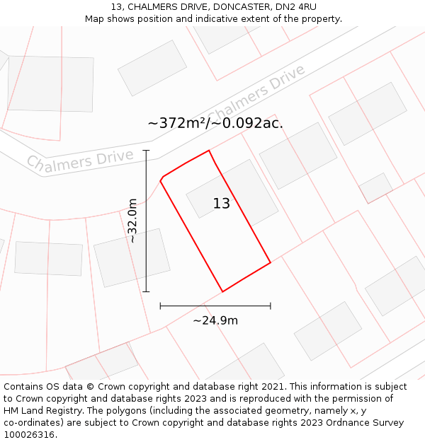 13, CHALMERS DRIVE, DONCASTER, DN2 4RU: Plot and title map