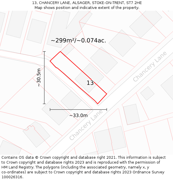 13, CHANCERY LANE, ALSAGER, STOKE-ON-TRENT, ST7 2HE: Plot and title map