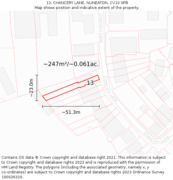 13, CHANCERY LANE, NUNEATON, CV10 0PB: Plot and title map