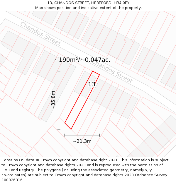 13, CHANDOS STREET, HEREFORD, HR4 0EY: Plot and title map