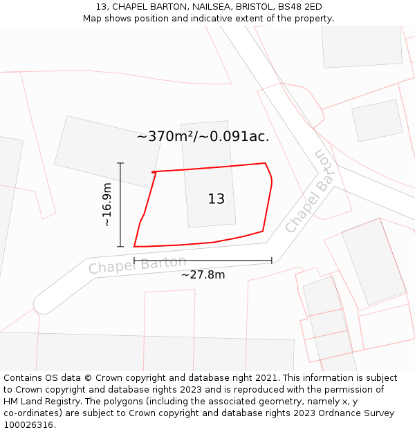 13, CHAPEL BARTON, NAILSEA, BRISTOL, BS48 2ED: Plot and title map