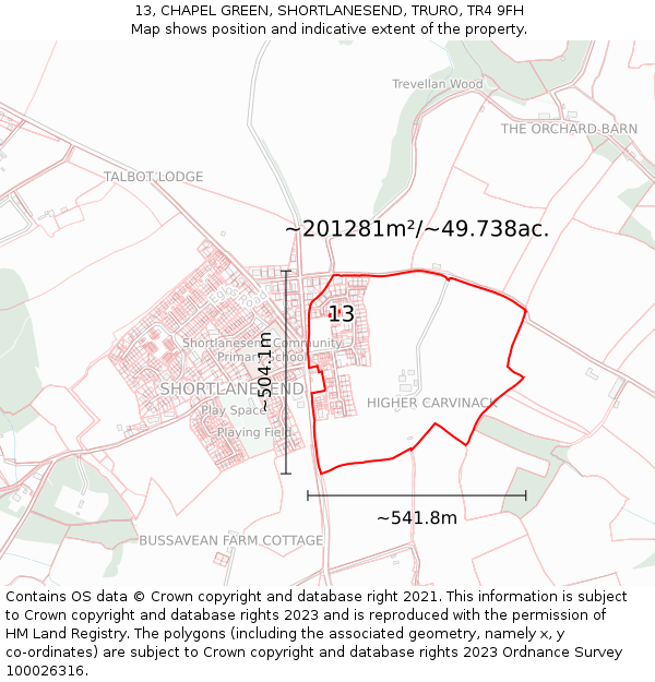 13, CHAPEL GREEN, SHORTLANESEND, TRURO, TR4 9FH: Plot and title map