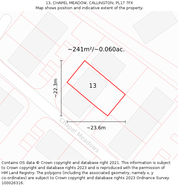 13, CHAPEL MEADOW, CALLINGTON, PL17 7FX: Plot and title map
