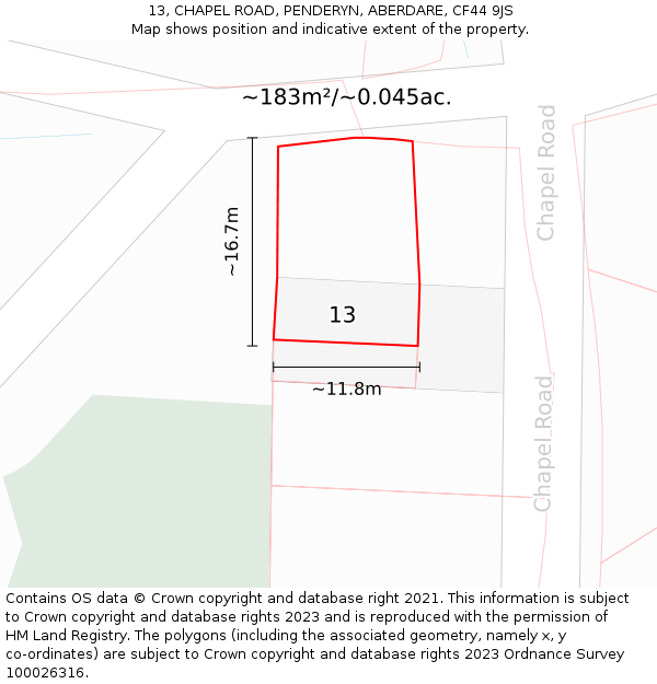 13, CHAPEL ROAD, PENDERYN, ABERDARE, CF44 9JS: Plot and title map