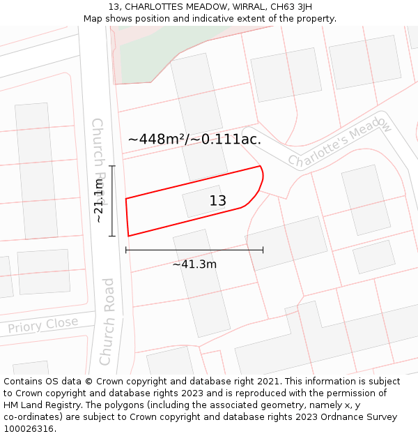 13, CHARLOTTES MEADOW, WIRRAL, CH63 3JH: Plot and title map