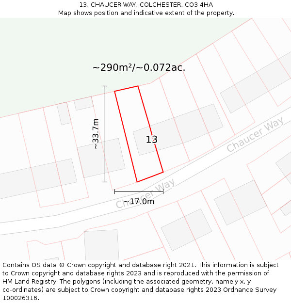 13, CHAUCER WAY, COLCHESTER, CO3 4HA: Plot and title map