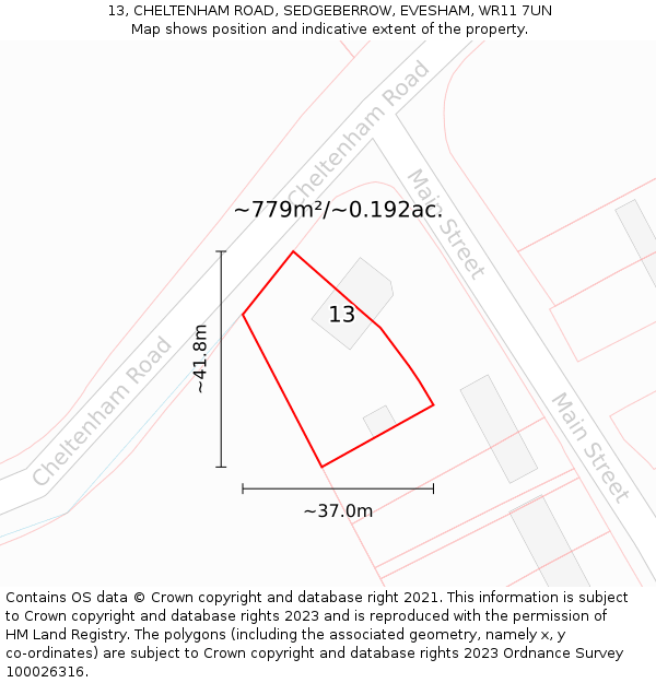 13, CHELTENHAM ROAD, SEDGEBERROW, EVESHAM, WR11 7UN: Plot and title map