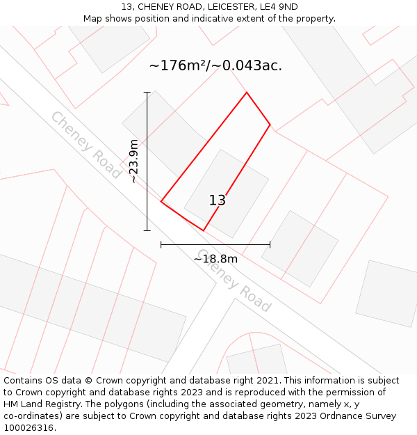 13, CHENEY ROAD, LEICESTER, LE4 9ND: Plot and title map