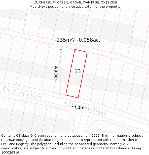 13, CHERBURY GREEN, GROVE, WANTAGE, OX12 0DB: Plot and title map