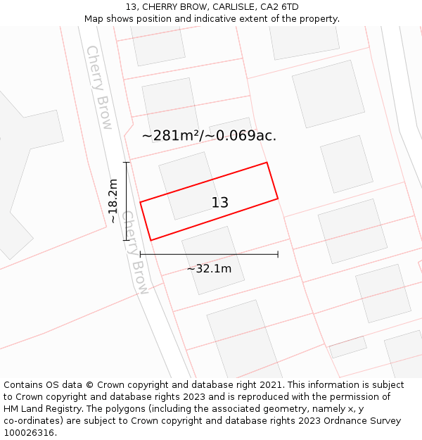 13, CHERRY BROW, CARLISLE, CA2 6TD: Plot and title map